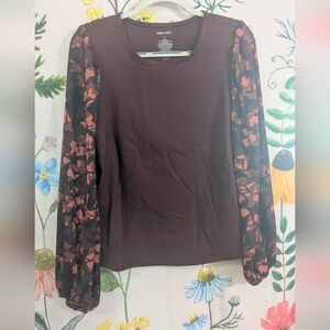 Nine West Maroon Blouse with Balloon Sleeves
